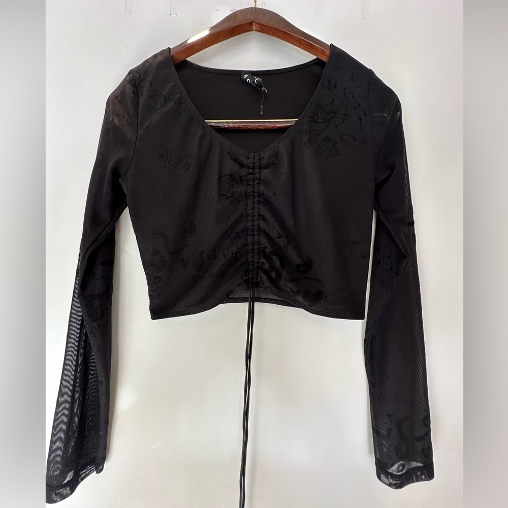 Motel Rocks Black Long Sleeve Mesh Top